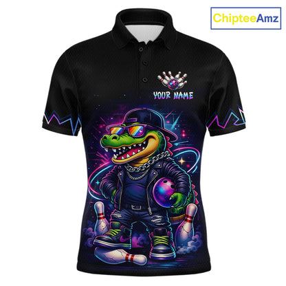 Funny Neon Alligator Custom Bowling Jersey for Men Bowling League Bowling Team Shirts HN295