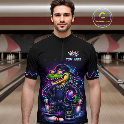 Funny Neon Alligator Custom Bowling Jersey for Men Bowling League Bowling Team Shirts HN295
