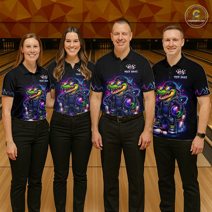 Funny Neon Alligator Custom Bowling Jersey for Men Bowling League Bowling Team Shirts HN295