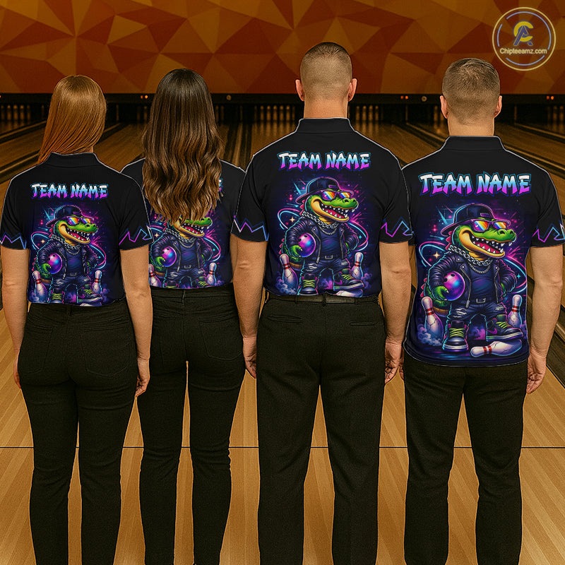 Funny Neon Alligator Custom Bowling Jersey for Men Bowling League Bowling Team Shirts HN295