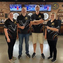 Load image into Gallery viewer, Black and Gold Dartboard Custom Dart Shirts For Men Polo &amp; 1/4 Zip Dart Jersey Team NNT122