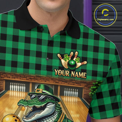 Custom Green Alligator Bowling Jersey for Men Bowling Uniform Polo & 1/4 Zip Bowling Team Shirts HNT230