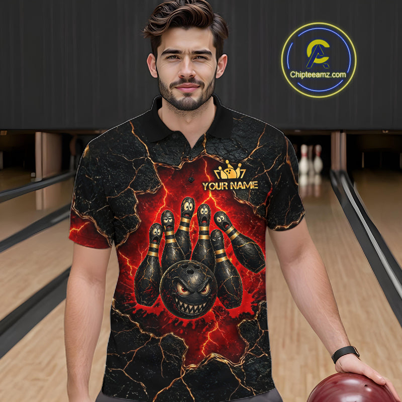 Custom Cracked Angry Bowling Shirts for Men Bowling Team Jersey Bowling League HNT298