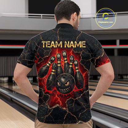Custom Cracked Angry Bowling Shirts for Men Bowling Team Jersey Bowling League HNT298