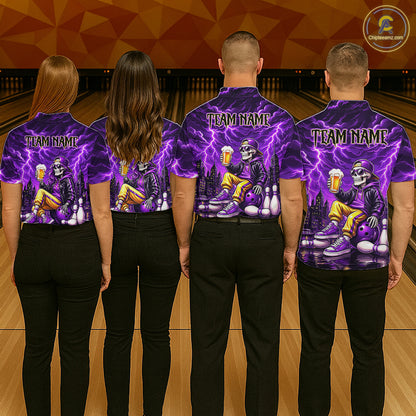 Custom Funny Beer Skull Purple Bowling Shirt for Women Bowling Team Jersey Bowling League HNT296