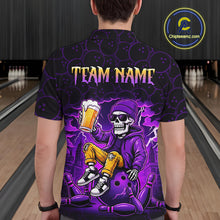 Load image into Gallery viewer, Custom Purple Funny Beer Skull Bowling Shirt for Men Bowling Team Jersey Bowling League HNT297