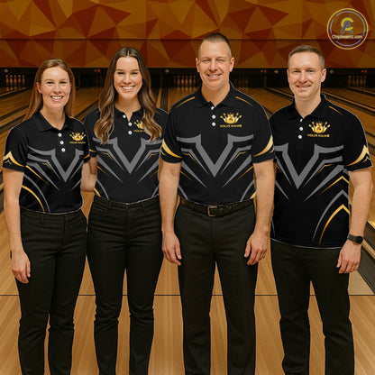 Custom Black Gold Crown Bowling Team Shirts Bowling Jersey for Women Bowling League HNT461