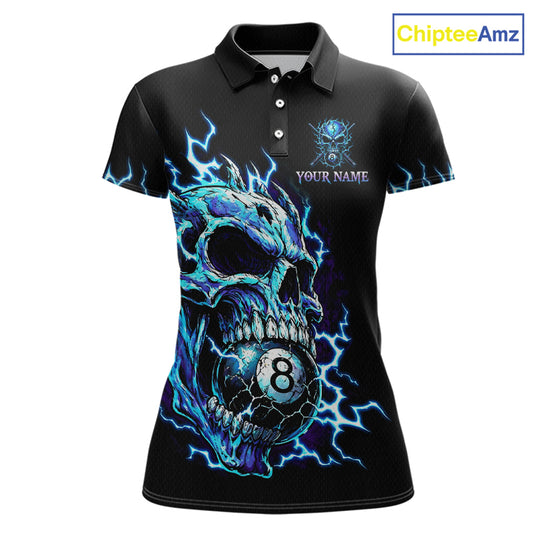 Custom Blue Flame Skull 8 Ball Cracked Billiard Shirt for Women Billiard Team Jersey Billiard League NNT184