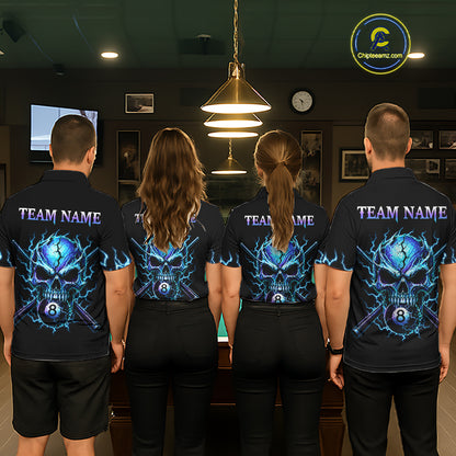 Custom Blue Flame Skull 8 Ball Cracked Billiard Shirt for Men Billiard Team Jersey Billiard League NNT184