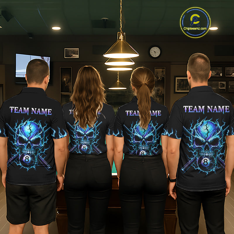 Custom Blue Flame Skull 8 Ball Cracked Billiard Shirt for Women Billiard Team Jersey Billiard League NNT184