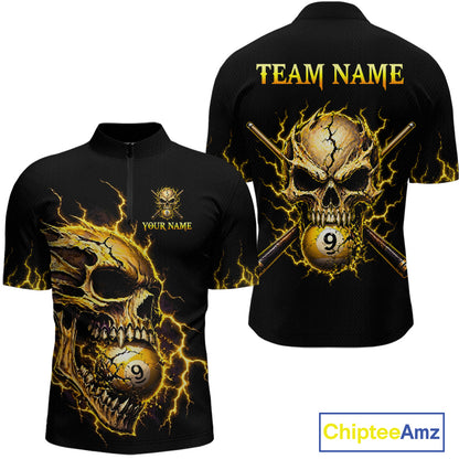 Custom Yellow Flame Skull 9 Ball Cracked Billiard Shirt for Men Billiard Team Jersey NNT195