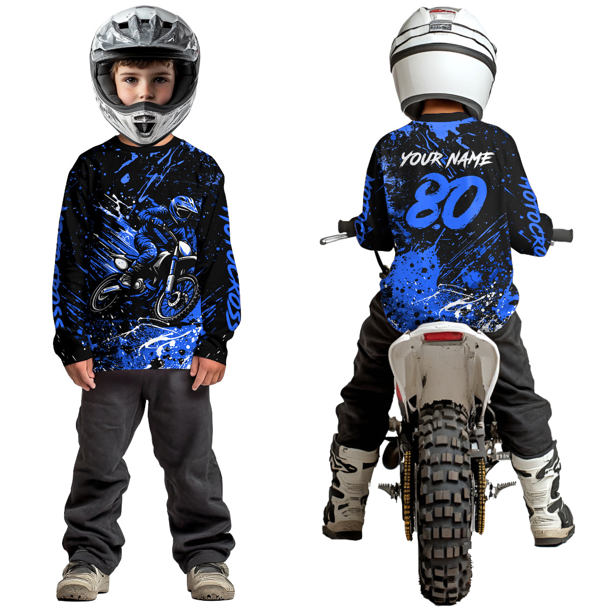 Blue Youth Motocross Jersey Custom Motocycle Shirts Men Women Kid Motocross Shirt UPF30+ DNT39