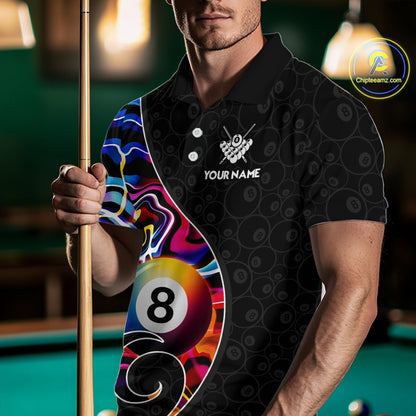 Custom Blue Neon Wave 8 Ball Billiard Shirts for Men Billiard Team Jerseys Billiard League NNT271