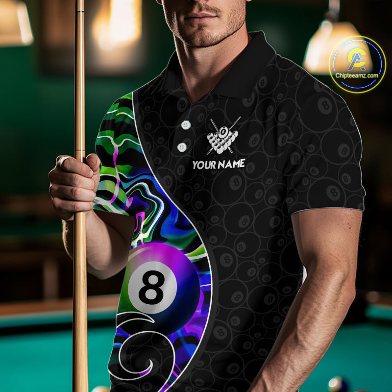 Custom Green Neon Wave 8 Ball Billiard Shirts for Men Billiard Team Jerseys Billiard League NNT271