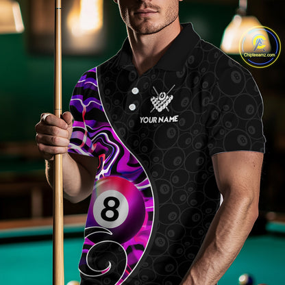 Custom Purple Neon Wave 8 Ball Billiard Shirts for Men Billiard Team Jerseys Billiard League NNT271
