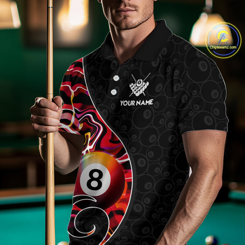 Custom Red Neon Wave 8 Ball Billiard Shirts for Men Billiard Team Jerseys Billiard League NNT271