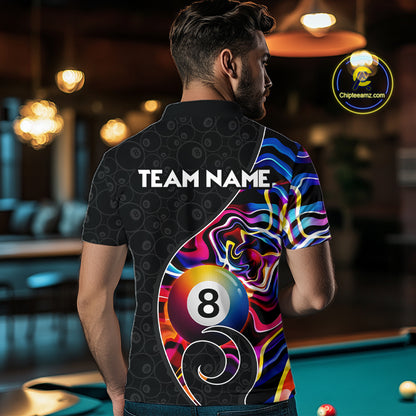 Custom Blue Neon Wave 8 Ball Billiard Shirts for Men Billiard Team Jerseys Billiard League NNT271