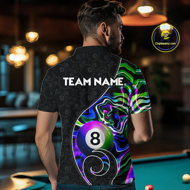 Custom Green Neon Wave 8 Ball Billiard Shirts for Men Billiard Team Jerseys Billiard League NNT271