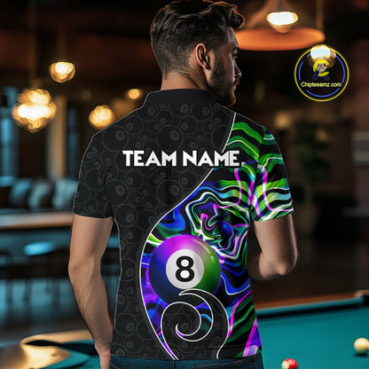 Custom Green Neon Wave 8 Ball Billiard Shirts for Men Billiard Team Jerseys Billiard League NNT271