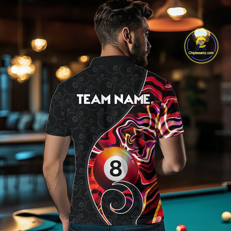 Custom Red Neon Wave 8 Ball Billiard Shirts for Men Billiard Team Jerseys Billiard League NNT271
