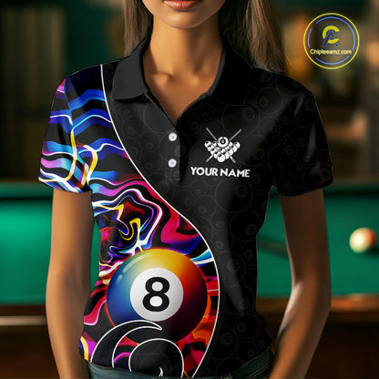 Custom Blue Neon Wave 8 Ball Billiard Shirts for Women Billiard Team Jerseys Billiard League NNT271