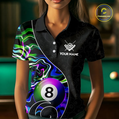 Custom Green Neon Wave 8 Ball Billiard Shirts for Women Billiard Team Jerseys Billiard League NNT271