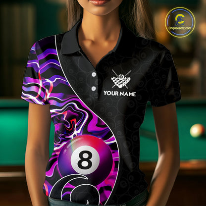 Custom Purple Neon Wave 8 Ball Billiard Shirts for Women Billiard Team Jerseys Billiard League NNT271