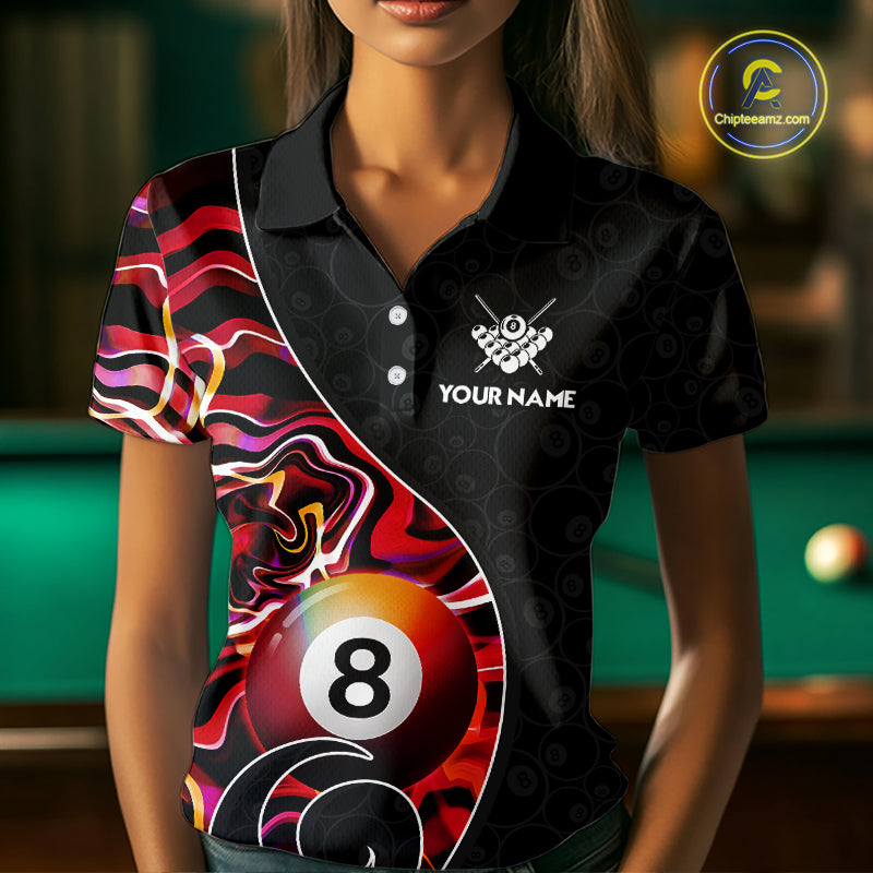 Custom Red Neon Wave 8 Ball Billiard Shirts for Women Billiard Team Jerseys Billiard League NNT271