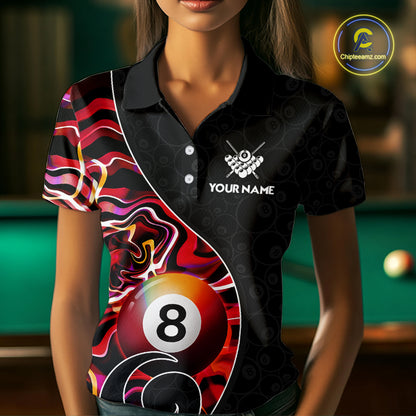 Custom Red Neon Wave 8 Ball Billiard Shirts for Women Billiard Team Jerseys Billiard League NNT271