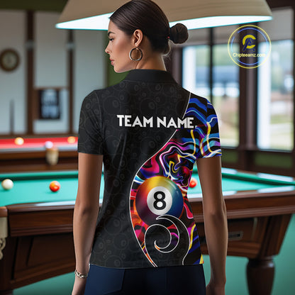 Custom Blue Neon Wave 8 Ball Billiard Shirts for Women Billiard Team Jerseys Billiard League NNT271