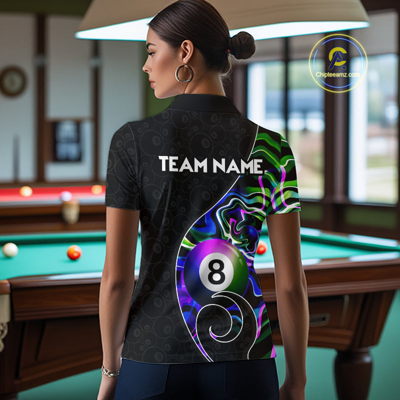 Custom Green Neon Wave 8 Ball Billiard Shirts for Women Billiard Team Jerseys Billiard League NNT271