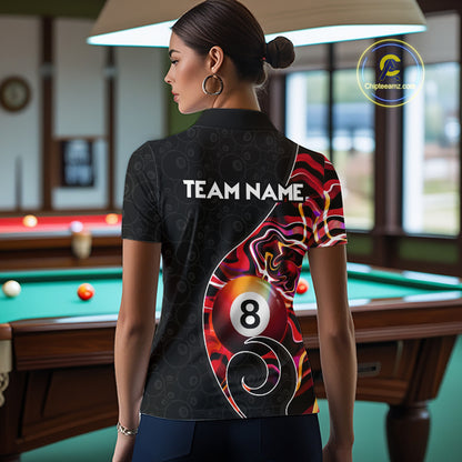 Custom Red Neon Wave 8 Ball Billiard Shirts for Women Billiard Team Jerseys Billiard League NNT271