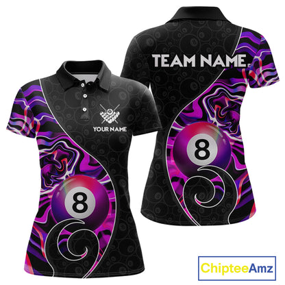 Custom Purple Neon Wave 8 Ball Billiard Shirts for Women Billiard Team Jerseys Billiard League NNT271