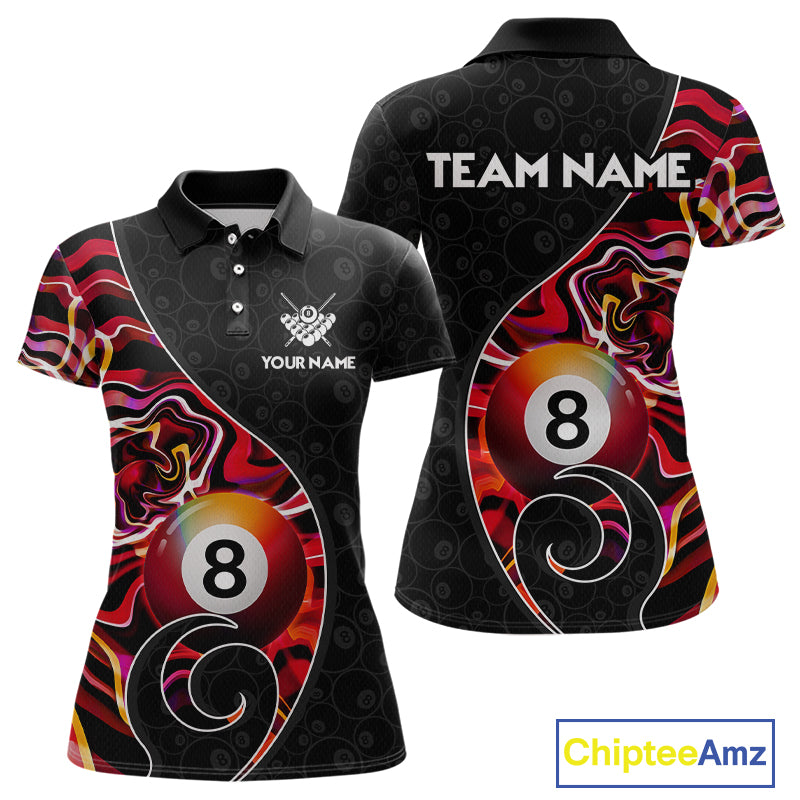 Custom Red Neon Wave 8 Ball Billiard Shirts for Women Billiard Team Jerseys Billiard League NNT271