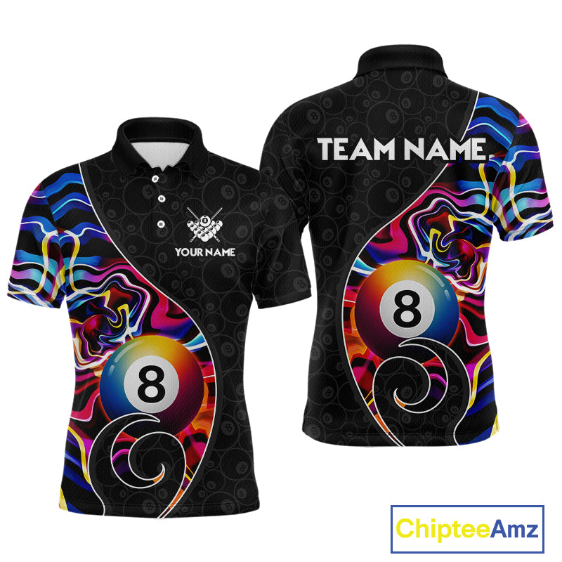Custom Blue Neon Wave 8 Ball Billiard Shirts for Men Billiard Team Jerseys Billiard League NNT271