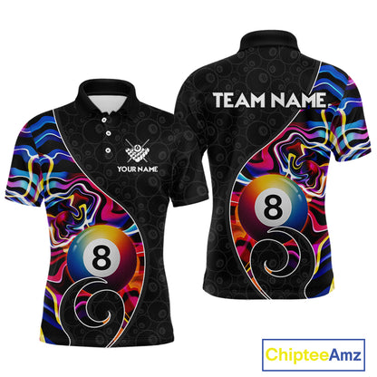 Custom Blue Neon Wave 8 Ball Billiard Shirts for Men Billiard Team Jerseys Billiard League NNT271