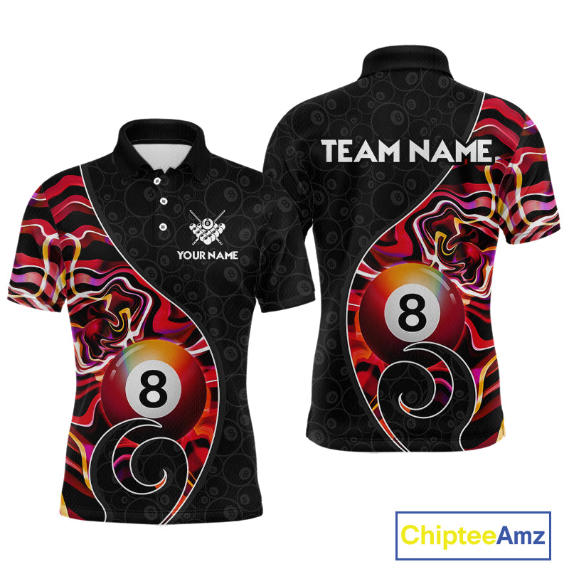 Custom Red Neon Wave 8 Ball Billiard Shirts for Men Billiard Team Jerseys Billiard League NNT271