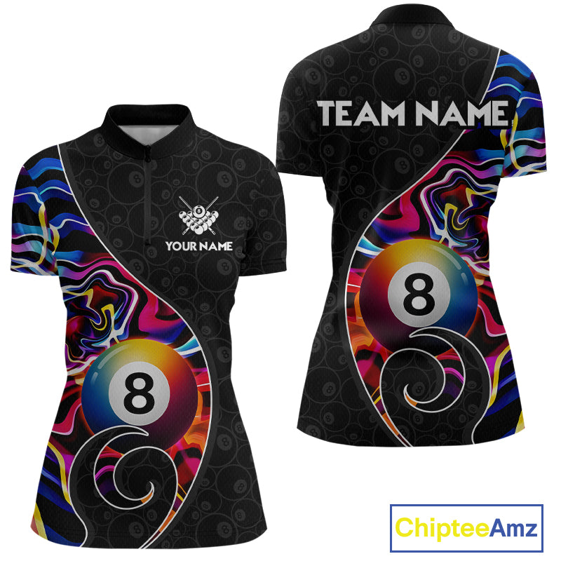 Custom Blue Neon Wave 8 Ball Billiard Shirts for Women Billiard Team Jerseys Billiard League NNT271
