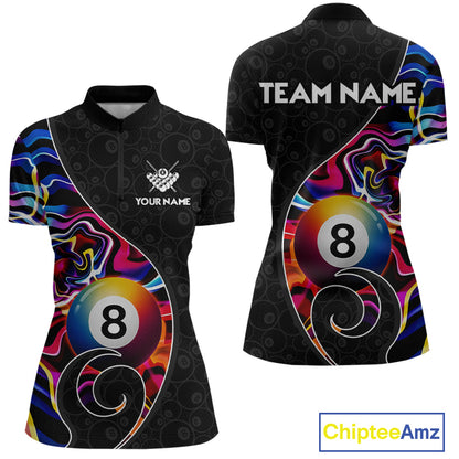 Custom Blue Neon Wave 8 Ball Billiard Shirts for Women Billiard Team Jerseys Billiard League NNT271