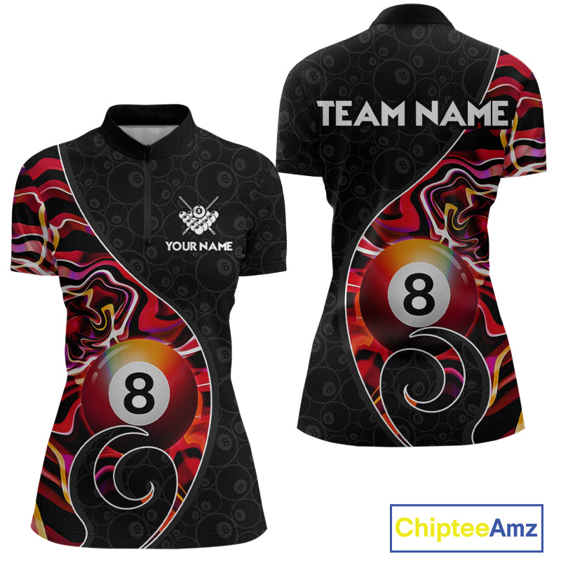 Custom Red Neon Wave 8 Ball Billiard Shirts for Women Billiard Team Jerseys Billiard League NNT271