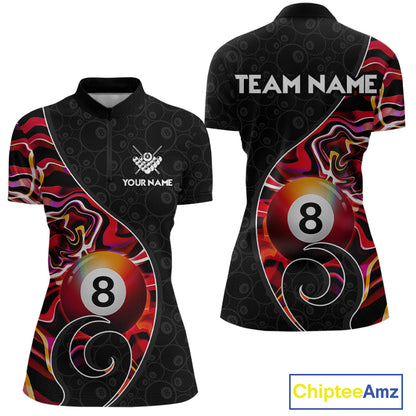 Custom Red Neon Wave 8 Ball Billiard Shirts for Women Billiard Team Jerseys Billiard League NNT271