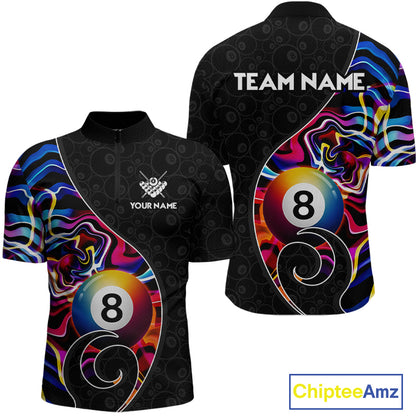 Custom Blue Neon Wave 8 Ball Billiard Shirts for Men Billiard Team Jerseys Billiard League NNT271