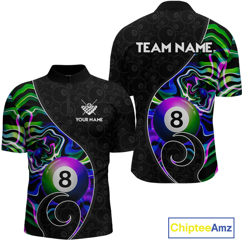 Custom Green Neon Wave 8 Ball Billiard Shirts for Men Billiard Team Jerseys Billiard League NNT271
