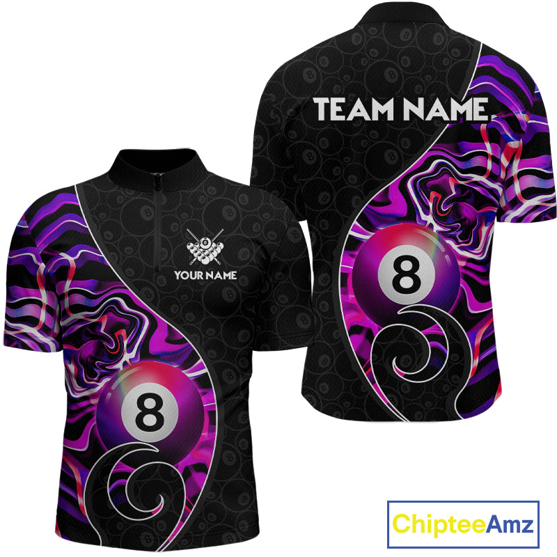 Custom Purple Neon Wave 8 Ball Billiard Shirts for Men Billiard Team Jerseys Billiard League NNT271