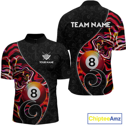 Custom Red Neon Wave 8 Ball Billiard Shirts for Men Billiard Team Jerseys Billiard League NNT271