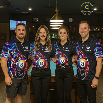 Custom Blue Neon Wave 8 Ball Billiard Shirts for Men Billiard Team Jerseys Billiard League NNT271