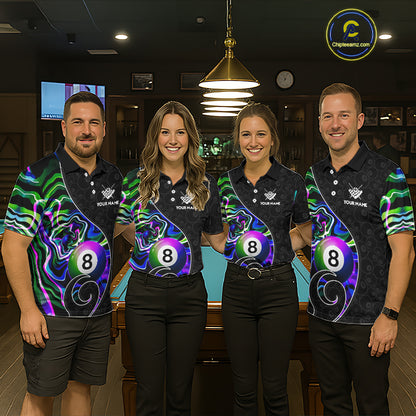 Custom Green Neon Wave 8 Ball Billiard Shirts for Men Billiard Team Jerseys Billiard League NNT271