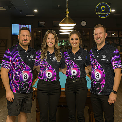 Custom Purple Neon Wave 8 Ball Billiard Shirts for Men Billiard Team Jerseys Billiard League NNT271