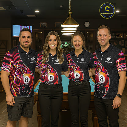 Custom Red Neon Wave 8 Ball Billiard Shirts for Men Billiard Team Jerseys Billiard League NNT271