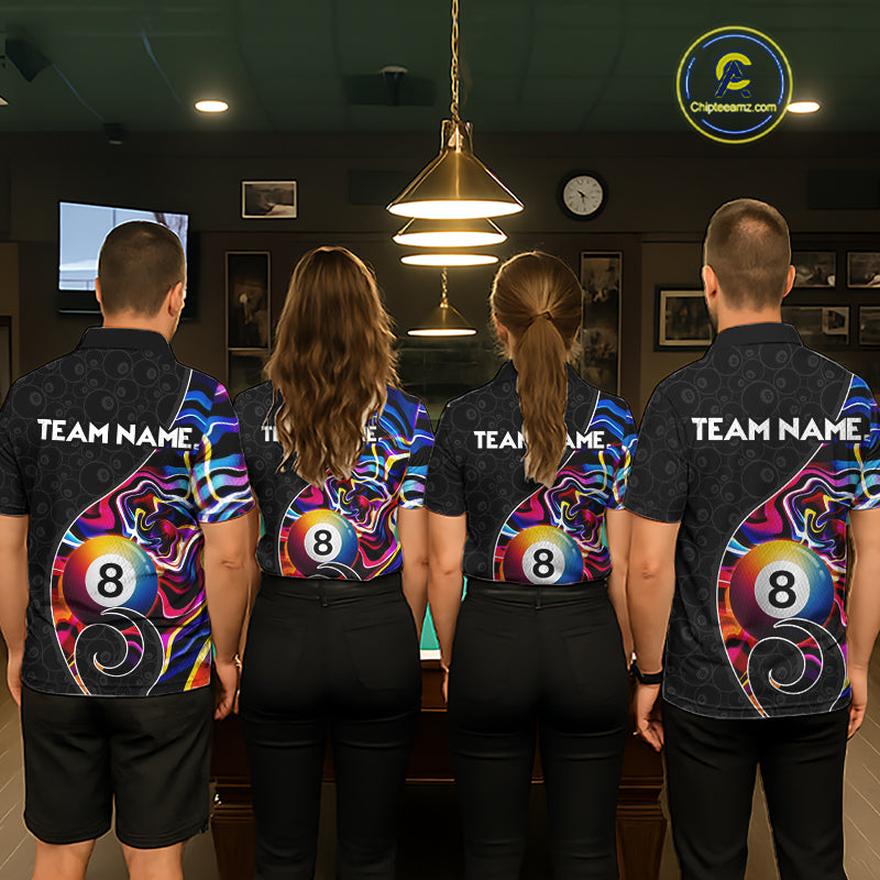 Custom Blue Neon Wave 8 Ball Billiard Shirts for Women Billiard Team Jerseys Billiard League NNT271